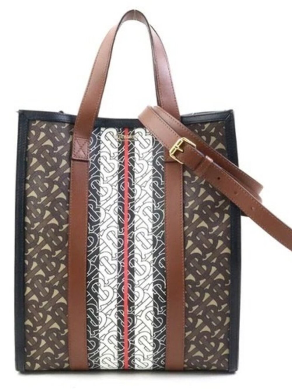Auth BURBERRY Handbag Shoulder Bag Brown/White/Black PVC/Leather - e61802a